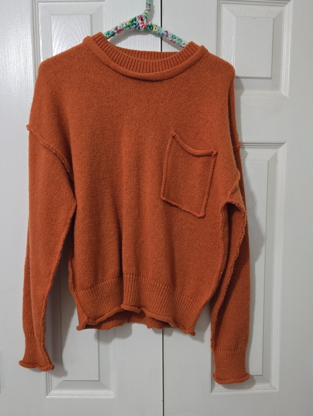 Rust Orange Women's Crewneck Pocket Sweater